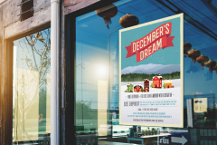 White paper poster displayed on the front of the restaurant, Promotion information for marketing